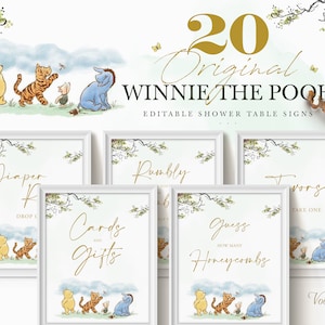Karten und Geschenke, klassisches Winnie The Pooh Tischschild, bearbeitbare Partydekorationen, druckbar, WM21