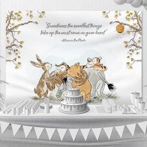 Winnie The Pooh Backdrop, Baby Shower-Birthday Nursery Wall Hanging, Printable Template