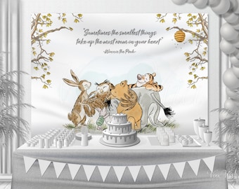 Winnie The Pooh Backdrop, Baby Shower-Birthday Nursery Wall Hanging, Printable Template