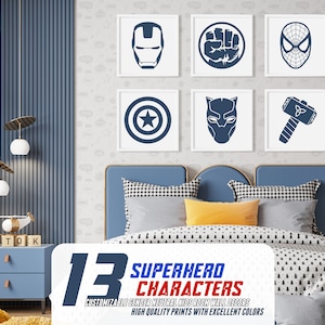 Superhero Prints Nursery Wall Art Superheroes Printable Kids Room Decor, Instant Download Digital Template
