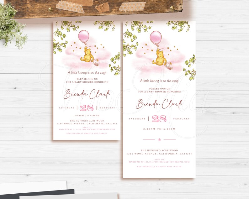 Classic Winnie The Pooh Evite Invitation, Digital Baby Shower Invite, Editable Mobile Smartphone Template image 3