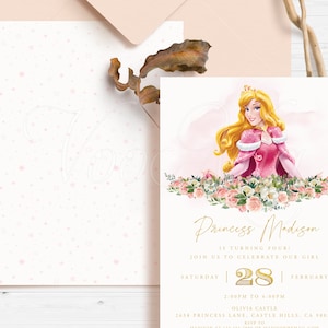 Aurora Invitation, Princess Birthday Invite Template, Editable Party Invitations, Printable