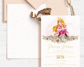 Aurora Invitation, Princess Birthday Invite Template, Editable Party Invitations, Printable