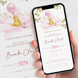 Classic Winnie The Pooh Evite Invitation, Digital Baby Shower Invite, Editable Mobile Smartphone Template image 1