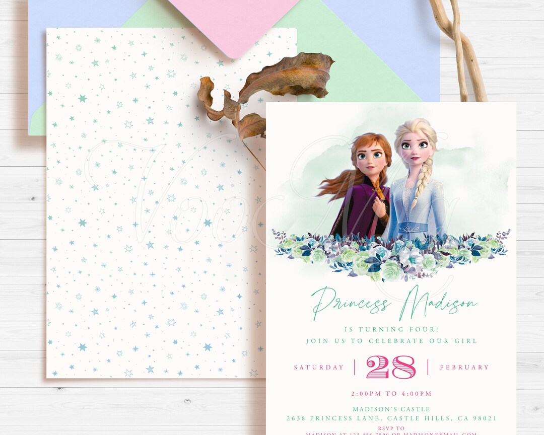 Elsa and Anna Birthday Invitation, Frozen Party Template, Editable ...