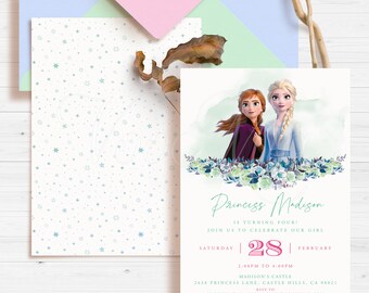 Elsa and Anna Birthday Invitation Frozen Party Template Editable Printable Invite Digital Instant Download