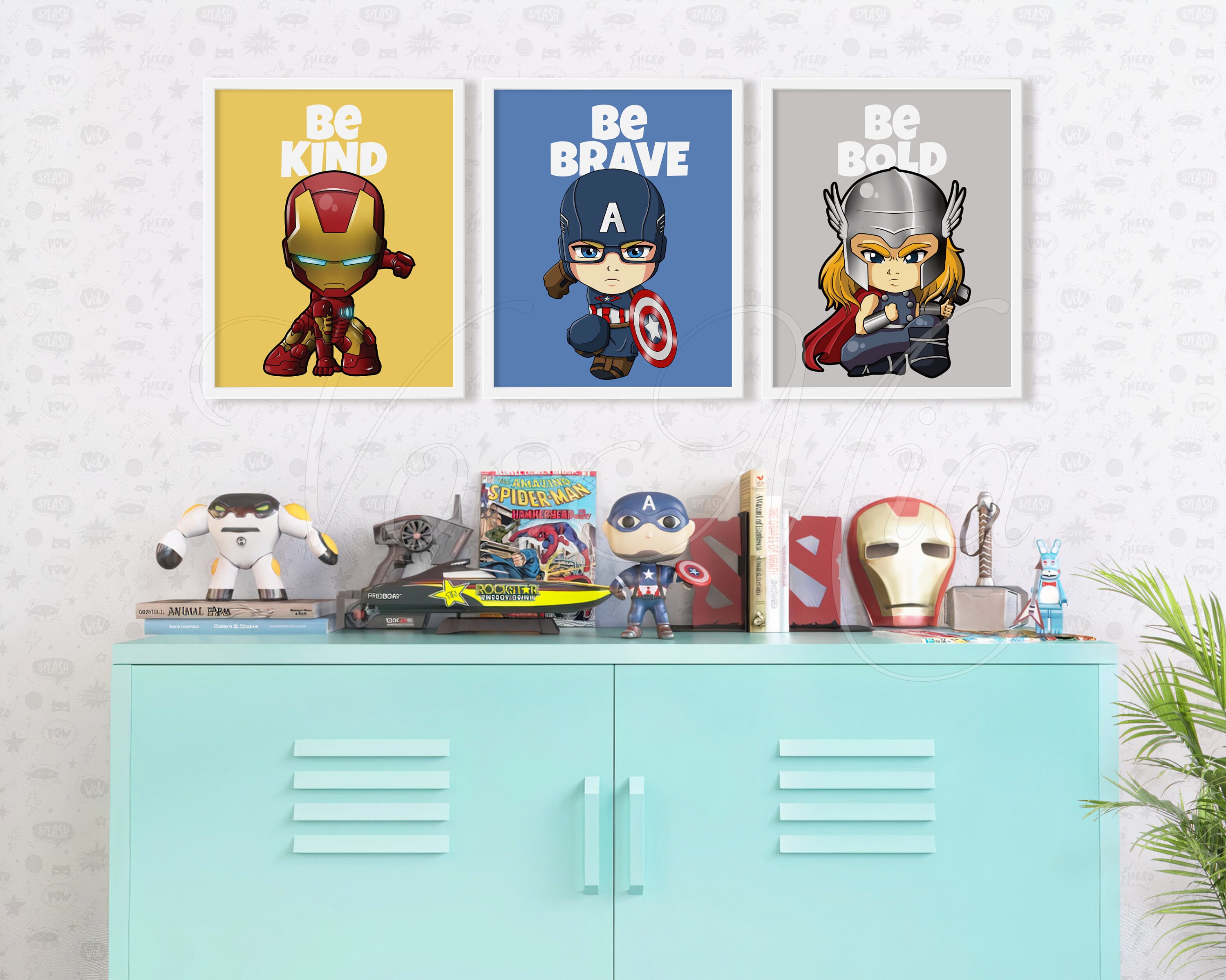 Superhero Wall Art Print, Superheroes Nursery Decor, Kids Bedroom ...
