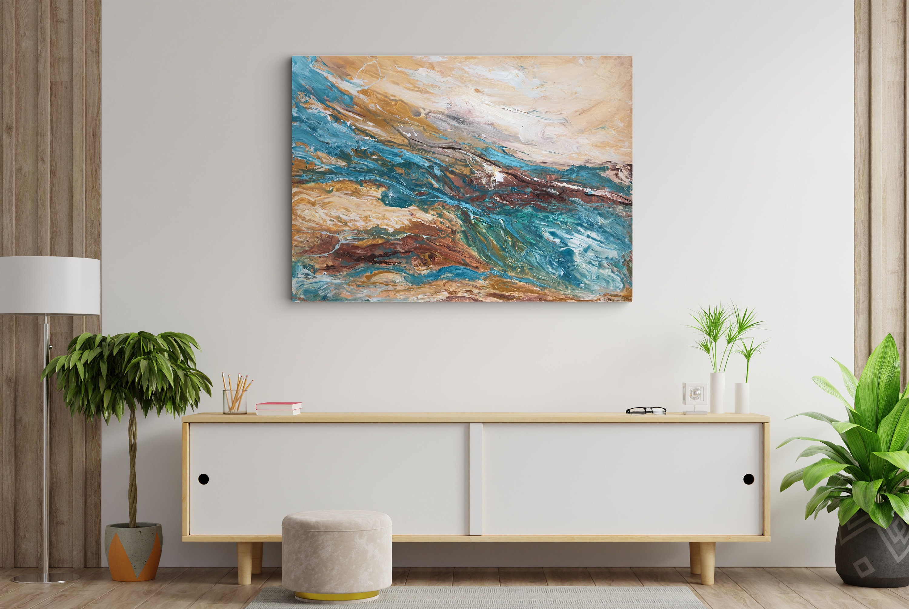 Blue Green Abstract Painting Original Modern Wall Decor Etsy