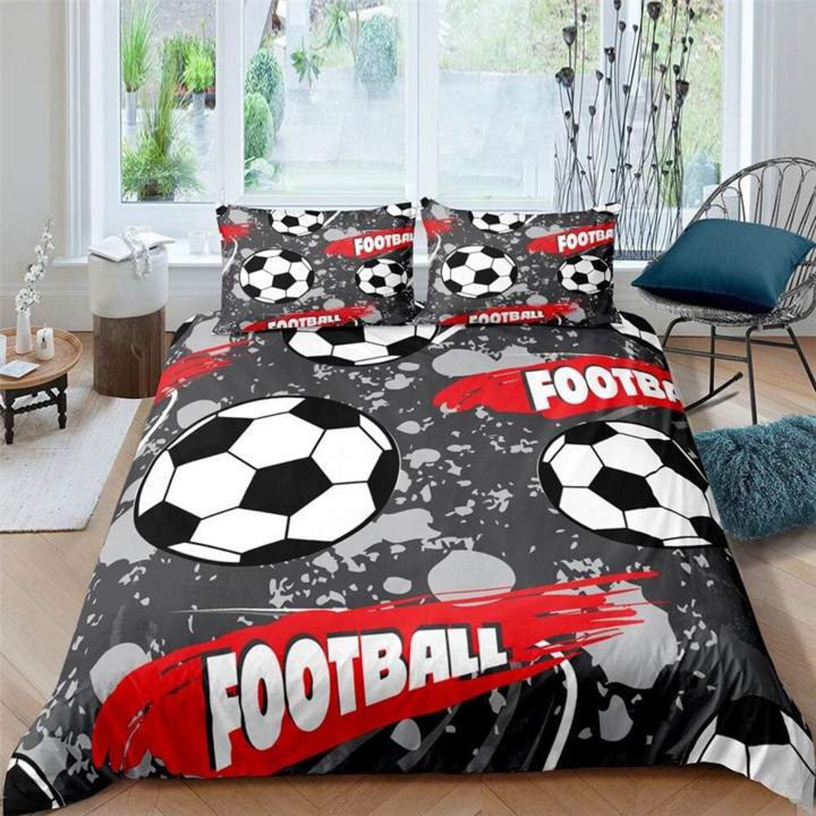 Richhome Fußball Bettwäsche-Set | Graffiti Watercolor Design | Mikrofaser Für Kinder & Teenager | Mit Reißverschluss