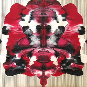Abstract Tempera Painting: Red, Black, and White Ink Blot Art