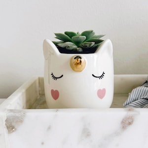 Unicorn Ceramic Succulent Planter, Gold Horn, Nursery Decor
