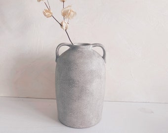Récipient en grès | Vase gris avec poignées | Décoration de maison
