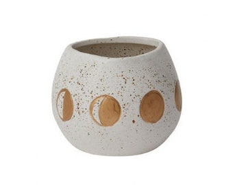 Moon Phases Ceramic Pot | Planter | Speckled Ceramic Pot with Gold Moons