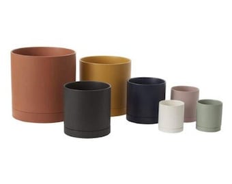 Ceramic Planters with Saucer | Pot with Drainage in White, Black, Lilac, Sage, Yellow | Modern Matte Indoor Pot