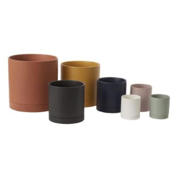 Ceramic Planters with Saucer | Pot with Drainage in White, Black, Lilac, Sage, Yellow | Modern Matte Indoor Pot