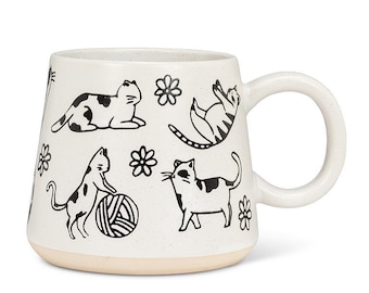 Ceramic Mug with Cat Drawings | Oversized Mug 17oz Cat Lover