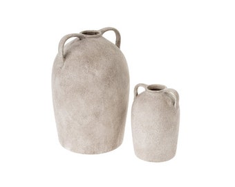 Stoneware Vessel | Grey Vase with Handles | Home Decor