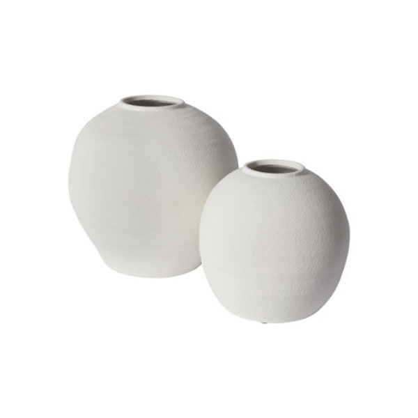 Round Bellied White Cement Vase | Trendy Home Decor Large Vase