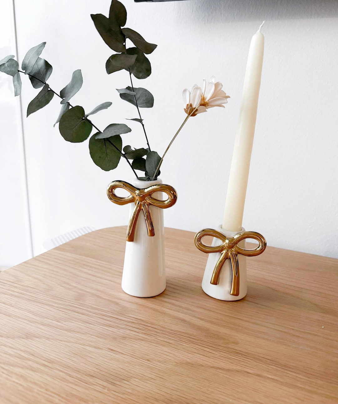 Gold Bow Candle Holder White Ceramic, Bud Vase - Etsy