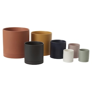 Ceramic Planters with Saucer | Plant Pot with Drainage in White, Black, Lilac, Sage, Yellow | Modern Matte Indoor Pot