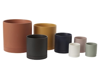 Ceramic Planter with Saucer | Modern Matte Indoor Plant Pot with Drainage