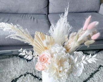 Pink Rose Dried Flower Arrangement | Dried Bouquet in Pot | Gift Ideas