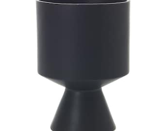 Footed Ceramic Planter | Matte Black Tapered Plant Pot