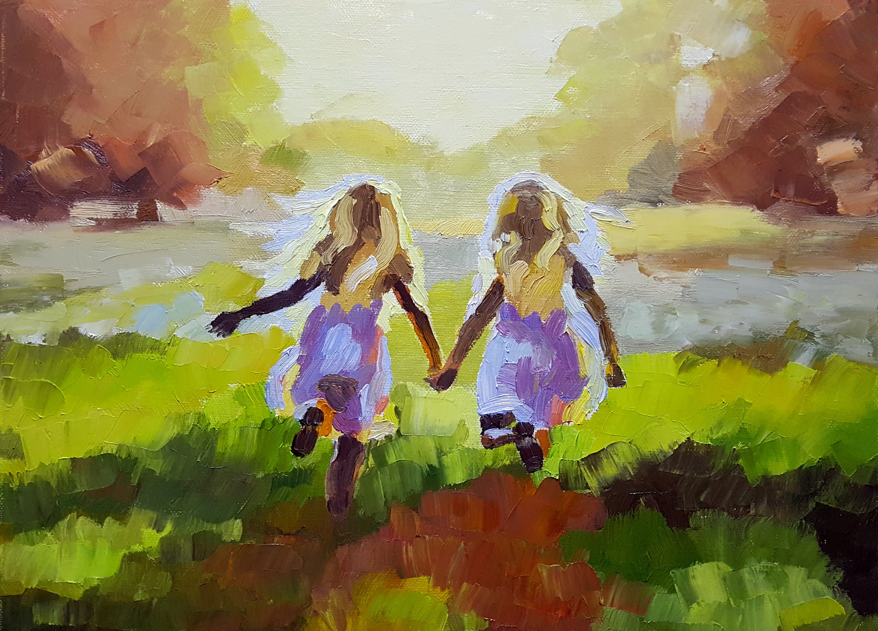 Sisters Painting Family Original Art Girls Impasto Oil Etsy