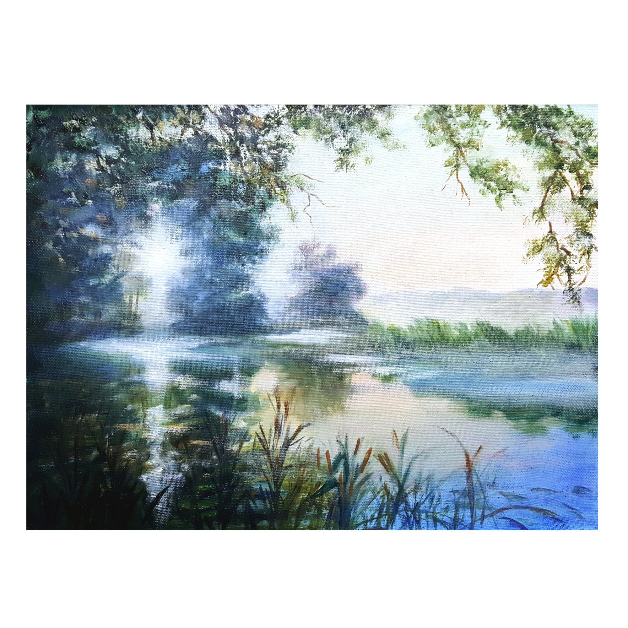 Pond landscape original painting on canvas Medium size oil Etsy