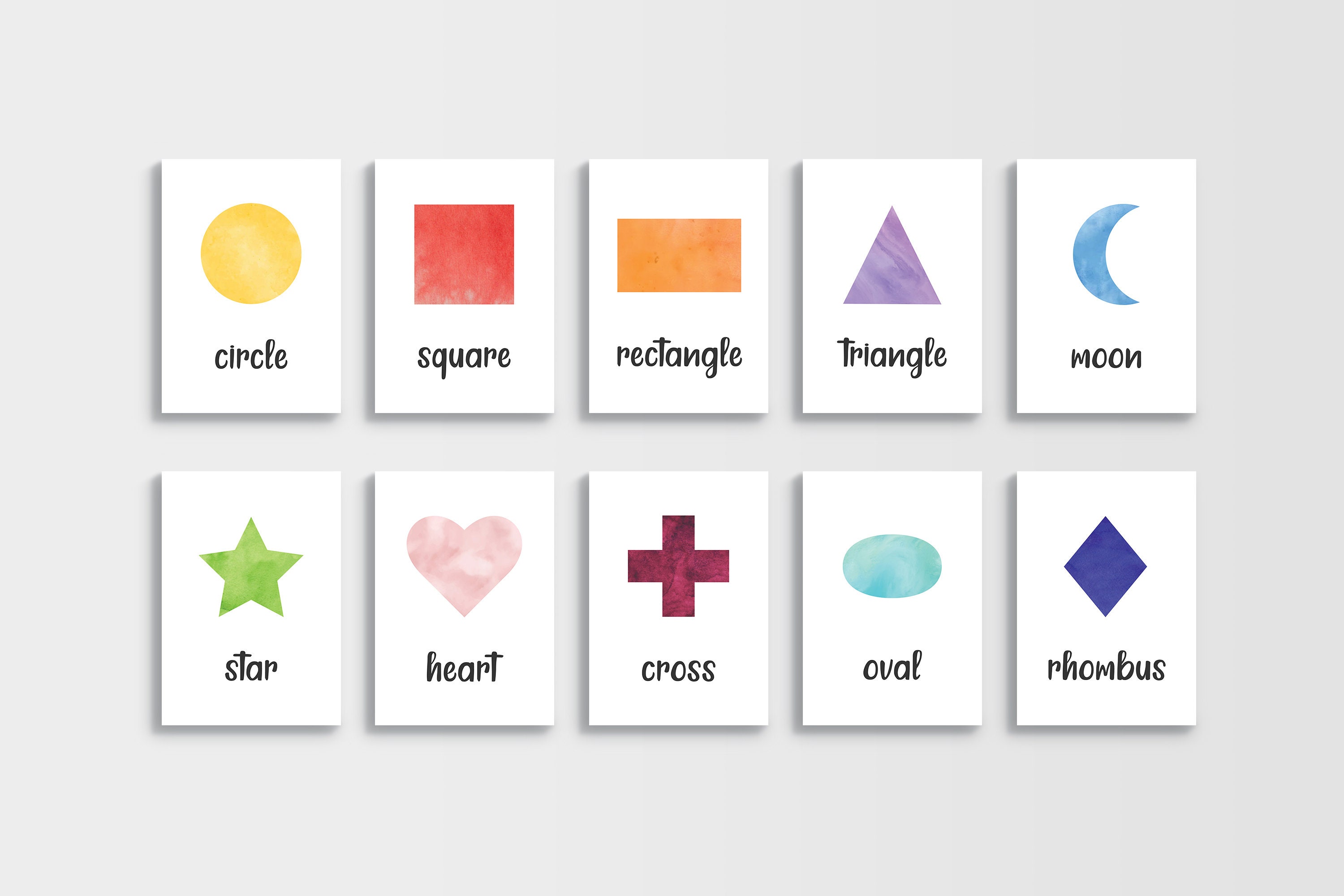 montessori flashcards with shapes nursery cards for kids etsy
