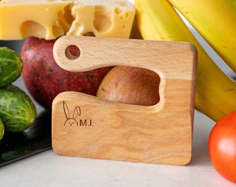 Kids wooden safe knife, Montessori cooking toys for toddlers, Personalized gift for toddler from grandparents, Unique gift from godmother