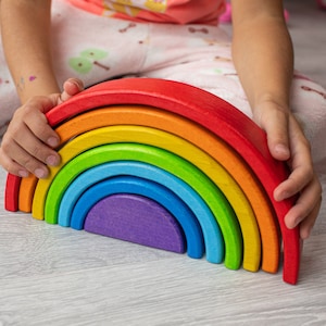 7pcs Large Wooden Rainbow Stacker, Waldorf Toy, Montessori, Stacking Toy, Imaginative Open - Ended Play, Toddlers Toys, Nursery Decoration