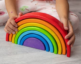 7pcs Large Wooden Rainbow Stacker, Waldorf Toy, Montessori, Stacking Toy, Imaginative Open - Ended Play, Toddlers Toys, Nursery Decoration