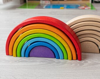 Wooden Waldorf Rainbow Stacker Toy, Rainbow Stacker, Montessori Toy, 7 Pieces Set, Baby Toy, Wooden Toys, Birthday Gift, Gifts for Toddlers