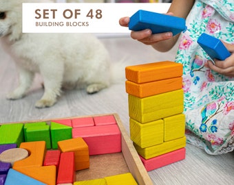 Kids Rainbow Blocks, Building Blocks Set, Waldorf Inspired Handmade Montessori Cubes, Montessori Toys, Rainbow Color Baby Blocks