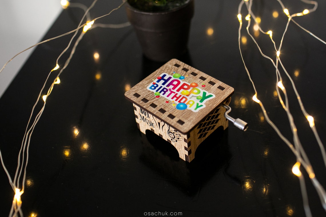Custom Engrave Music Box Happy Birthday Wooden Music Box Etsy