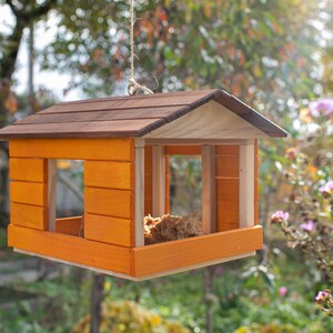 Hanging Bird Feeder House, Bird Seed Dispenser, Wooden Bird House, Bird watching, Outdoor Garden Decor