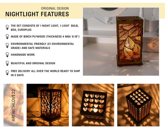 Bedside Night Light Cube, Decorative Night Light Box, Unique Handmade Night  Light for Bedroom, Baby Night Light Box, Wood Nightlight 