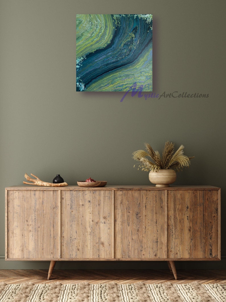 Blue and Green Tones Abstract Fluid Art One of A Kind Large Painting ...