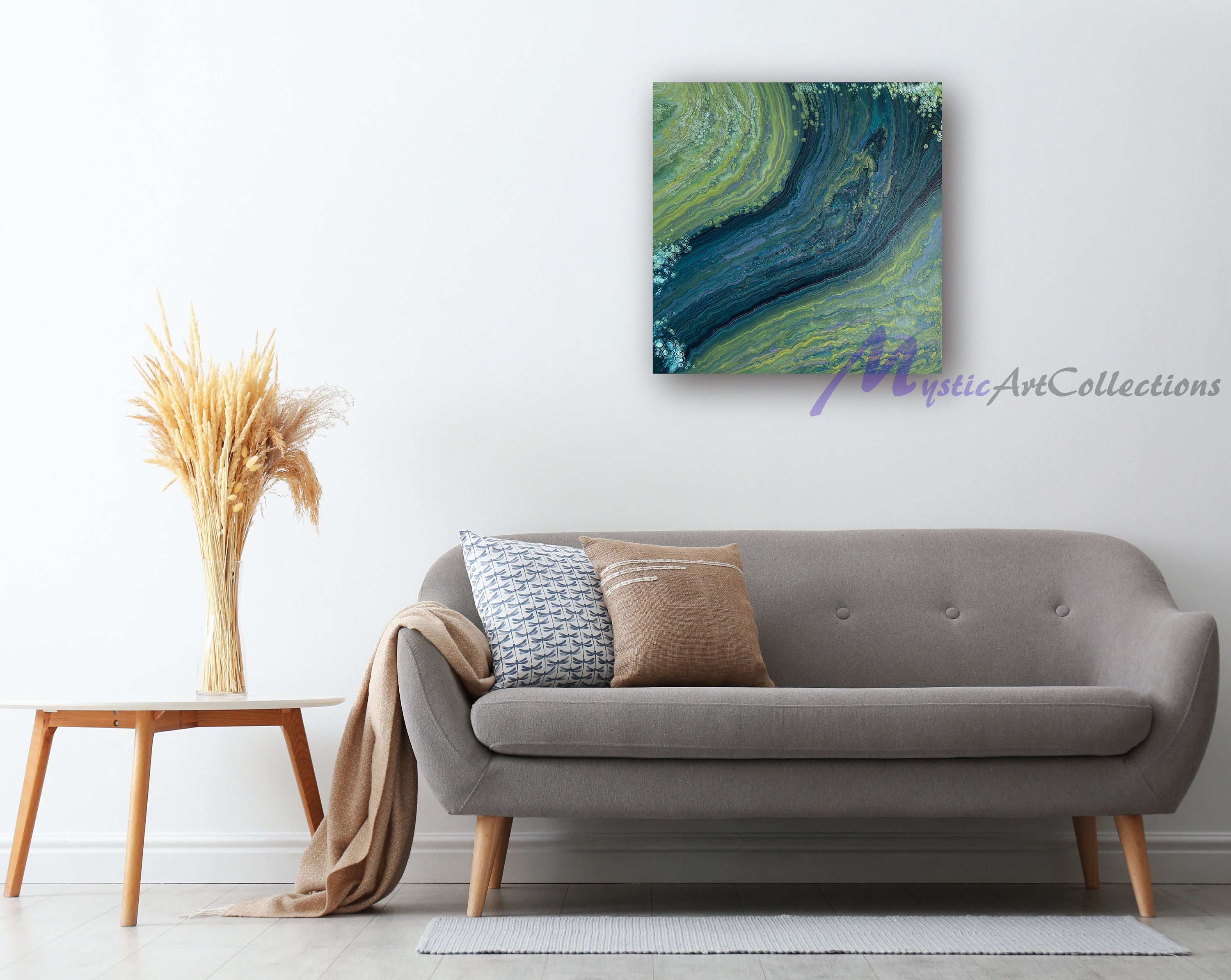 Blue and Green Tones| Abstract Fluid Art| One of A Kind| Large Painting ...