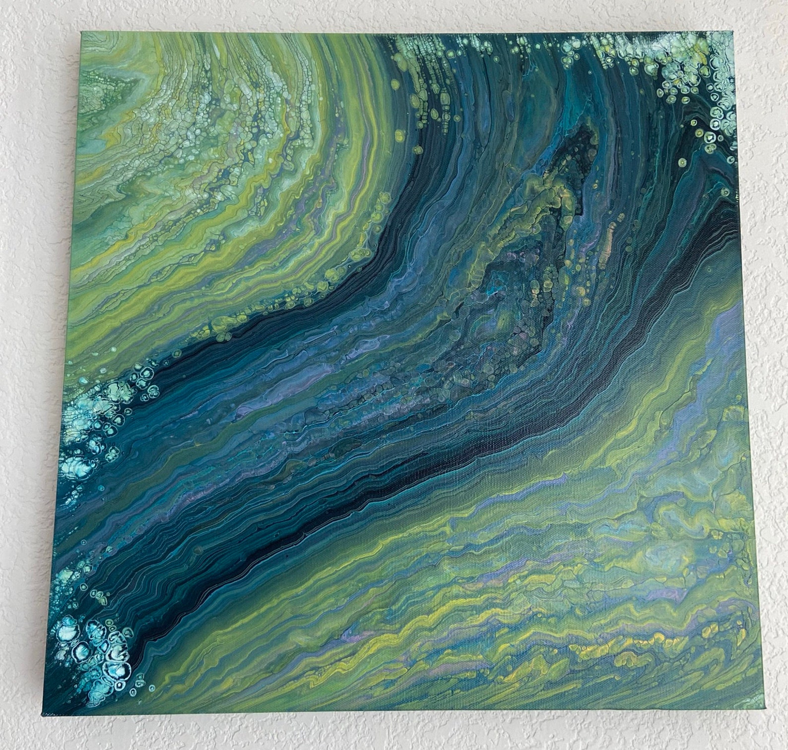 Blue and Green Tones Abstract Fluid Art One of A Kind Large Painting ...