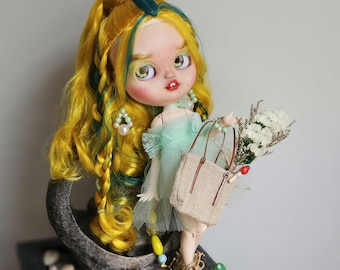 Blythe custom doll, Ooak, Art doll, Collectible doll, Clothes for Blythe doll, Gift for her, The forest fairy, Goddess, Tara.