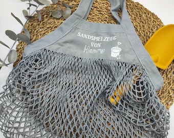 Sandspielzeug Tasche für Sandspielsachen Spielzeugtasche Strandtasche Netztasche Sandkasten Netzbeutel personalisiert