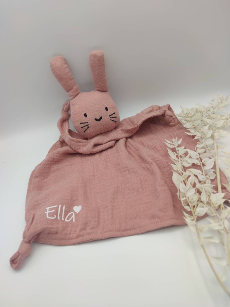 Schnuffeltuch, Schmusetuch, Musselintuch, Hase, Hasi personalisiert, Geschenk, Geburtsgeschenk, Baby, Newborn, Babyparty Babyshower, Geburt Altrosa