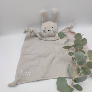 Schnuffeltuch, Schmusetuch, Musselintuch, Hase, Hasi personalisiert, Geschenk, Geburtsgeschenk, Baby, Newborn, Babyparty Babyshower, Geburt Beige