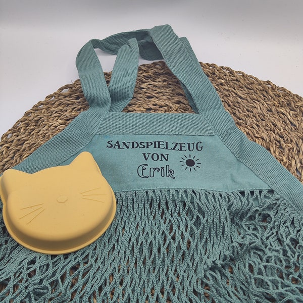 Sandspielzeug Tasche für Sandspielsachen Spielzeugtasche Strandtasche Netztasche Sandkasten Netzbeutel personalisiert