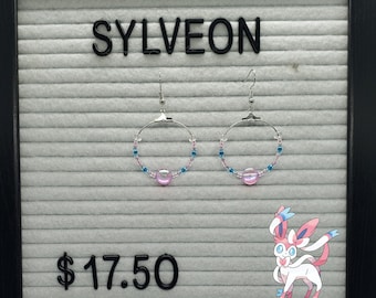 Beaded Sylveon Hoop Earrings