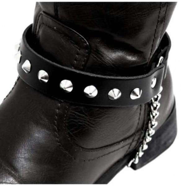 Cowboy and Platform Boot Straps in Leather with Studs. Gothic Boot Accessories making your Stud Punk Boots stand out. Handmade in the UK.