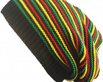 Rasta Hat For Dreadlocks.Slouchy Bob Marley Hat With Rasta Stripes. Dreadlock Accessories Mens Tams Slouch Beanie Hat. RH71.