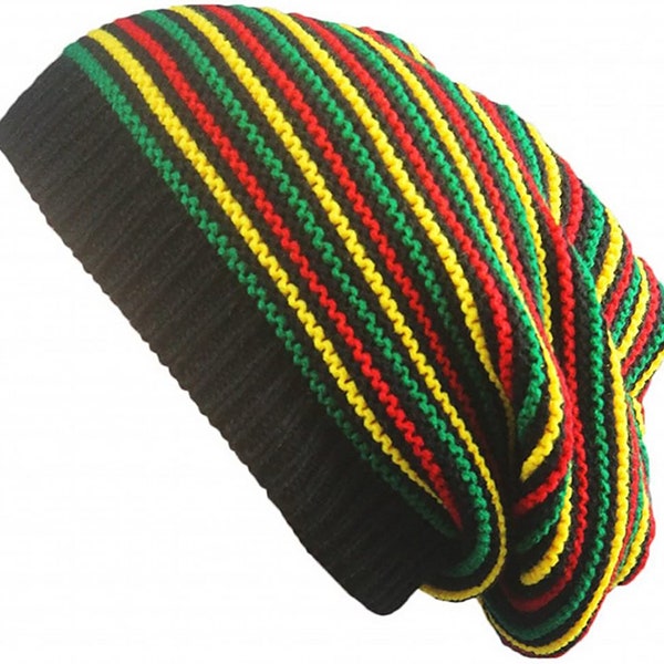 Chapeau rasta pour dreadlocks.Chapeau Bob Marley avec des rayures rasta. Dreadlock Accessoires Mens Tams Slouch Beanie Hat. RH71.